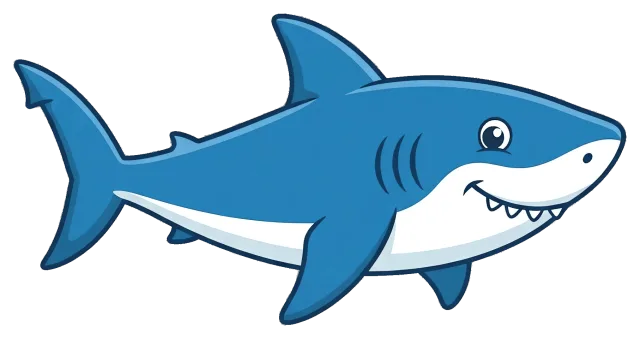 Friendly Blue Cartoon Shark with White Belly