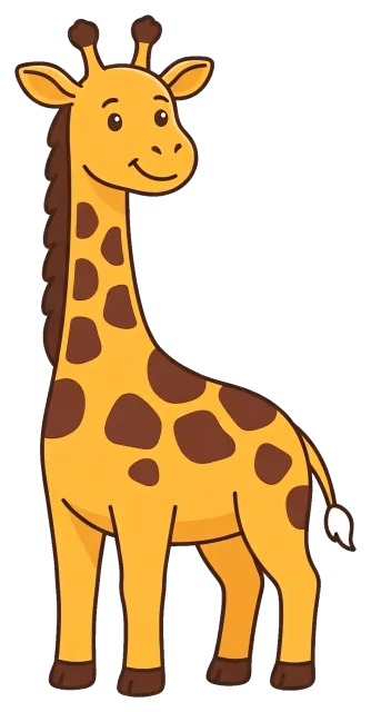 Friendly cartoon giraffe with brown spots