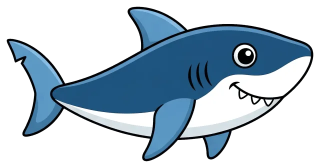 Friendly cartoon shark with big eyes and sharp teeth
