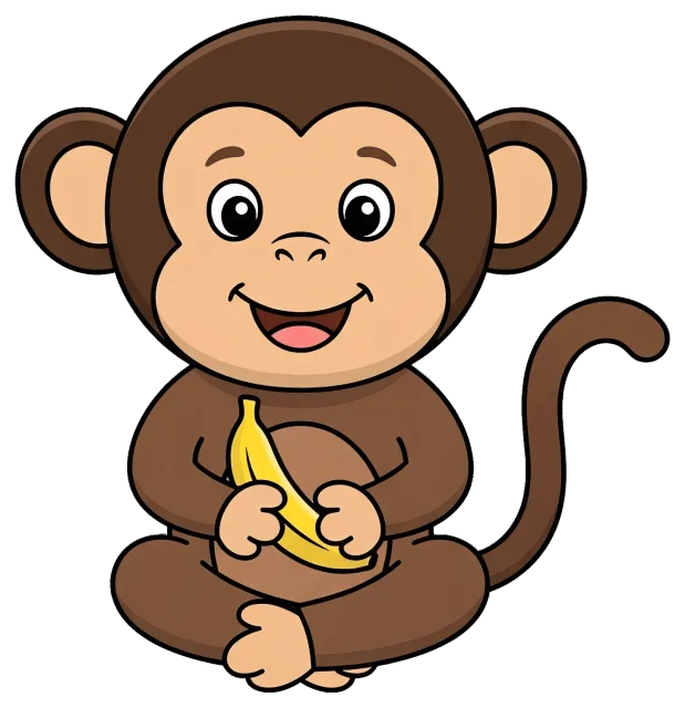 Happy cartoon monkey holding a banana