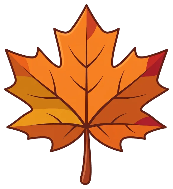 Orange fall maple leaf with red and yellow accents