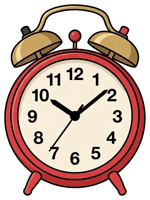 Red vintage alarm clock showing 10:10