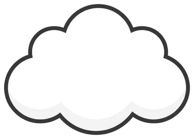 Simple cartoon style white cloud with black outline