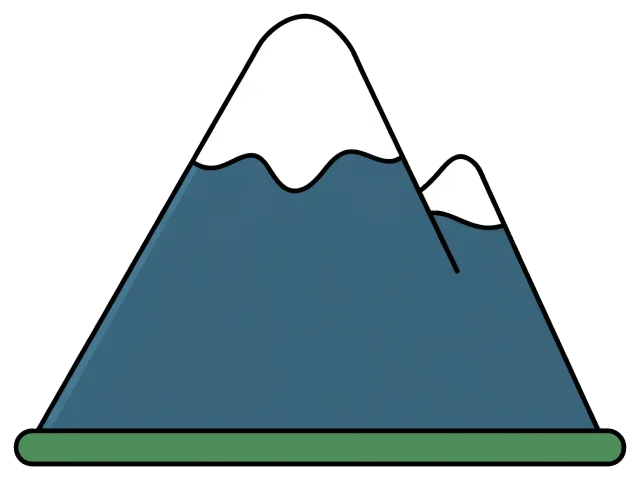Simple mountain with snow caps on green base