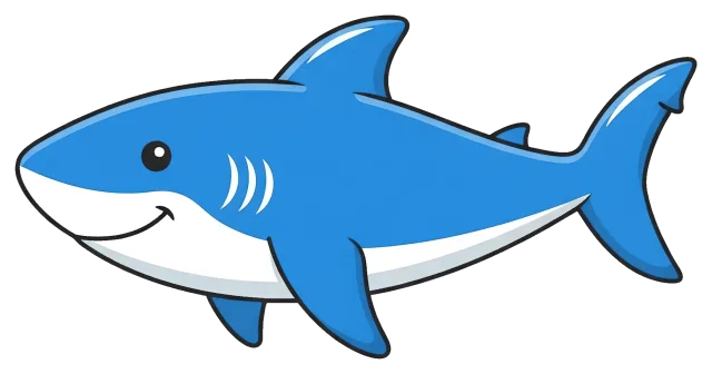 Smiling blue cartoon shark with white belly