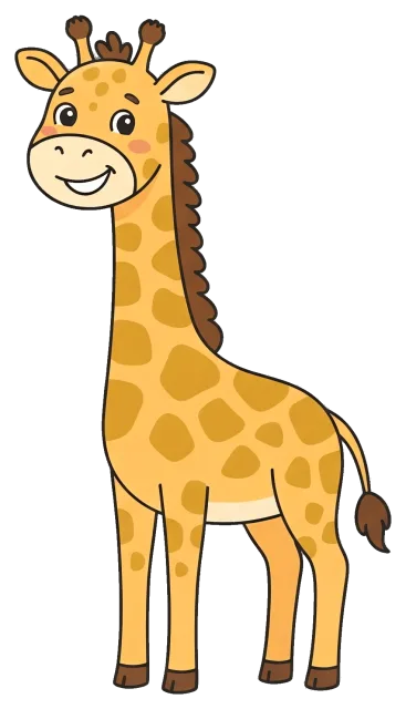Smiling cartoon giraffe standing upright