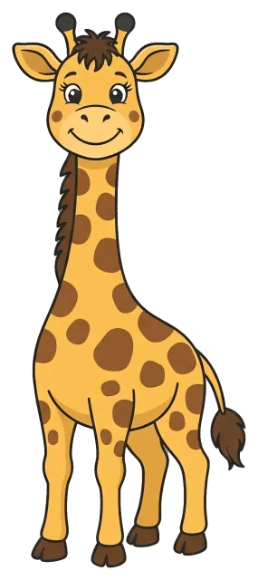 Smiling cartoon giraffe with brown spots