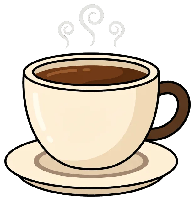 Steaming cup of coffee on a saucer