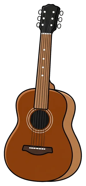 Brown Acoustic Guitar with Six Strings