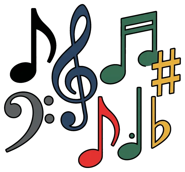 Colorful music notes and symbols collection