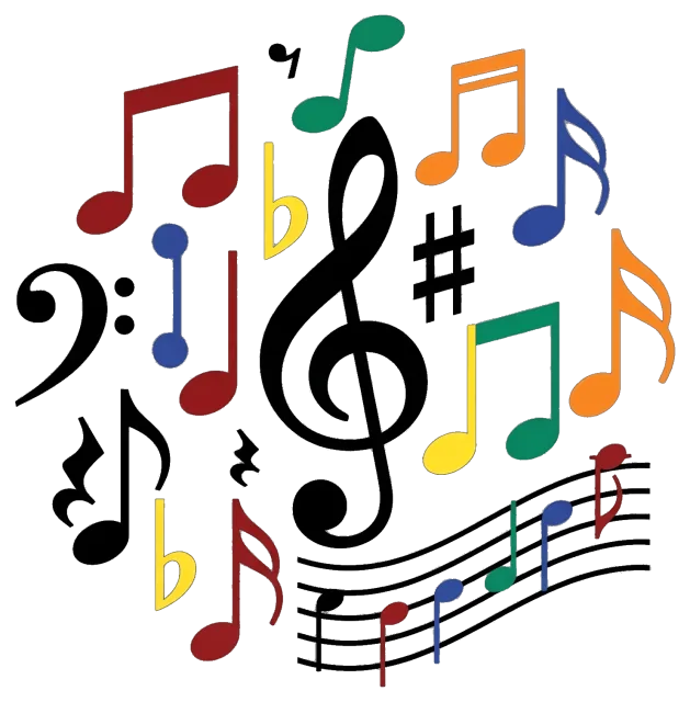 Colorful Music Notes and Symbols with Staff Lines