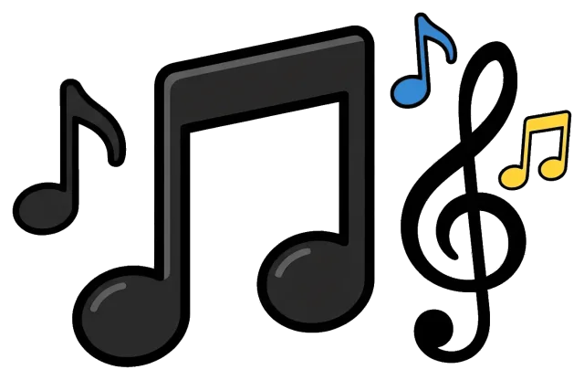 Colorful music notes and treble clef symbols