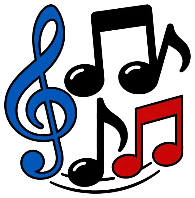 Colorful music notes and treble clef symbols