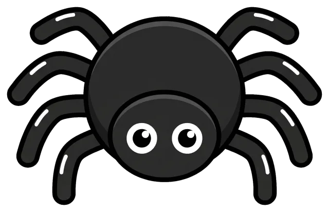 Cute black spider with big eyes on grey background