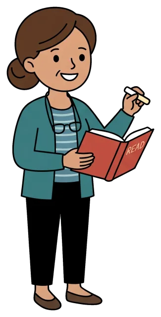 Female Teacher Holding Book and Chalk