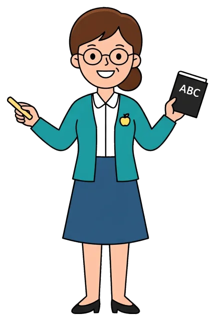 Female Teacher Holding Chalk and ABC Book