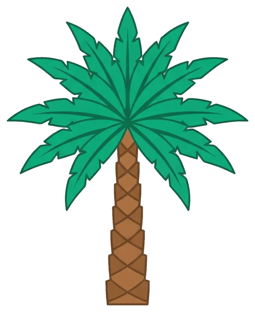 Green palm tree with brown trunk