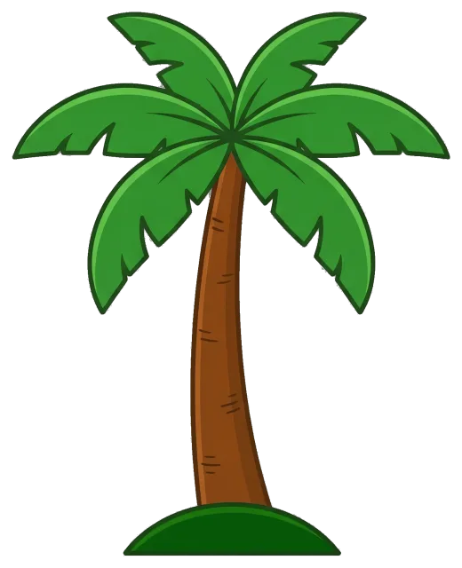 Green Palm Tree with Brown Trunk on Small Grass Hill