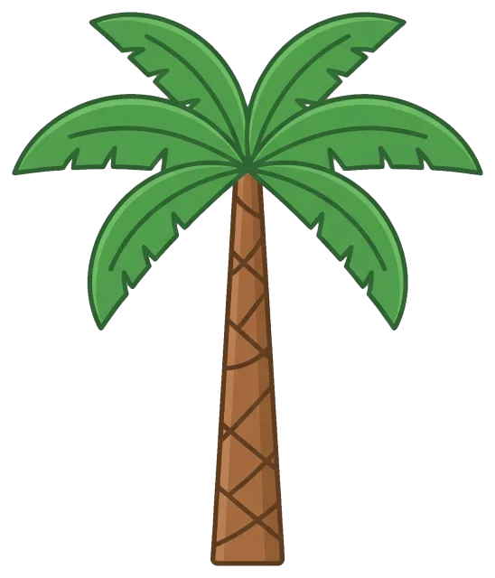 Simple green palm tree with brown trunk