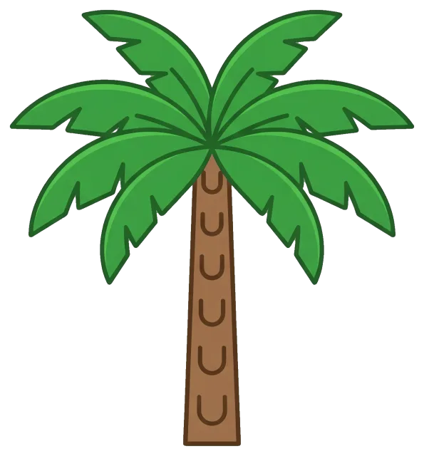 Simple green palm tree with brown trunk