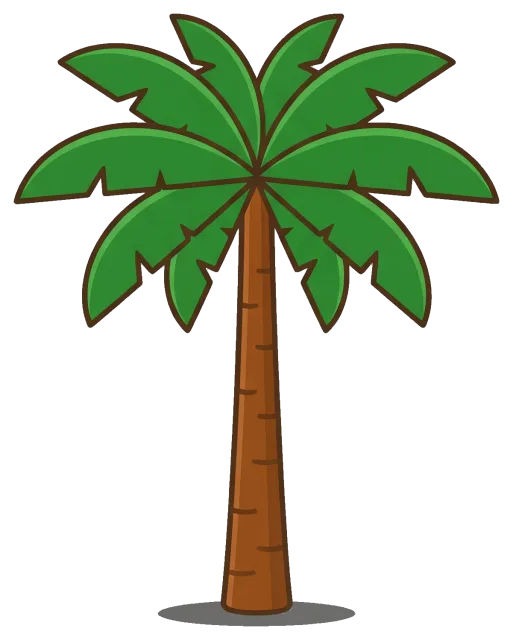 Simple green palm tree with brown trunk