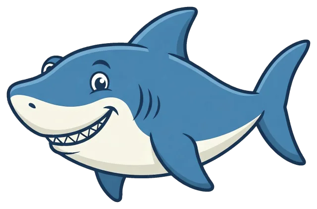 Smiling blue shark cartoon with white belly