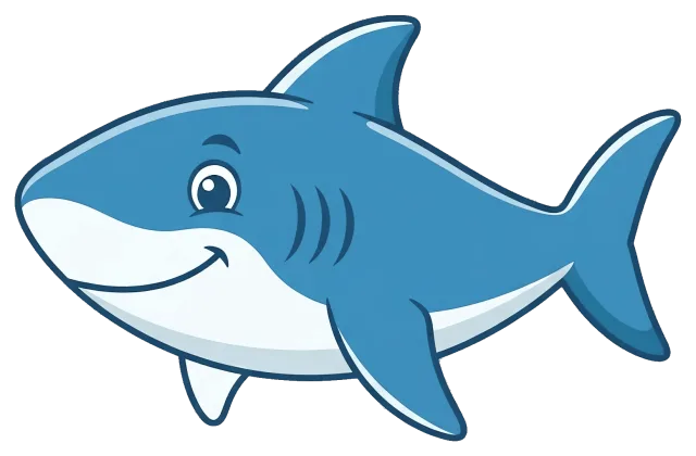 Smiling cartoon shark swimming