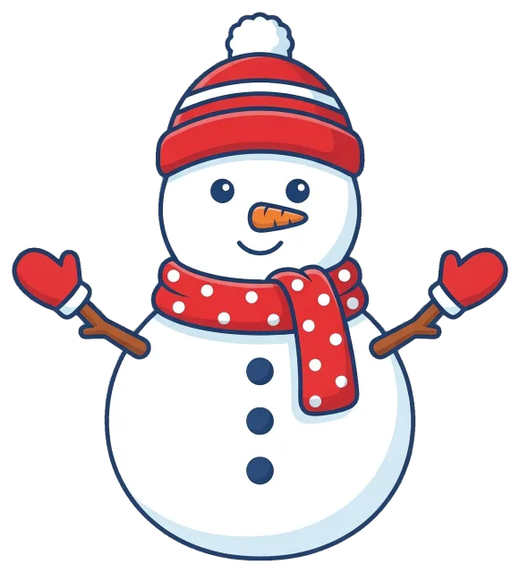Winter snowman with red hat and scarf